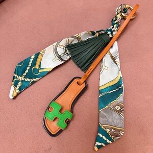 Handmade Green Bag charms Miniature sandals tassel twilly 3in1 accessories